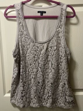 American Eagle Outfitters Sheer Lace Scoop Neck Tank Gray. Y2K. Size XL